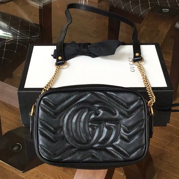 GG Marmomt Matallase Black Leather Mini Crossbody - Picture 2 of 7